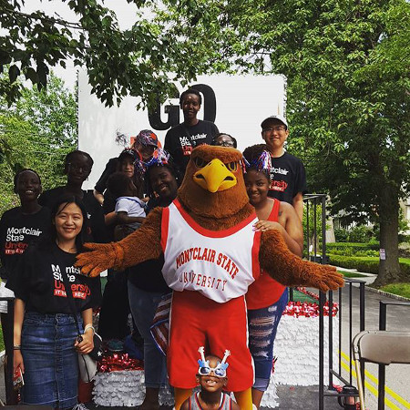 Montclair Mascot with Students