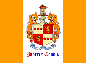 Morris County flag, orange and white with a crest