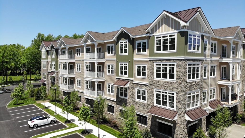 The outside of new apartment buildings at Birchwood Park