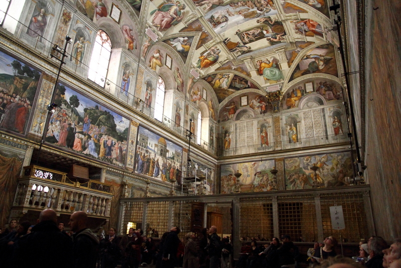 An overview inside of the ceiling at the Sistine Chapel