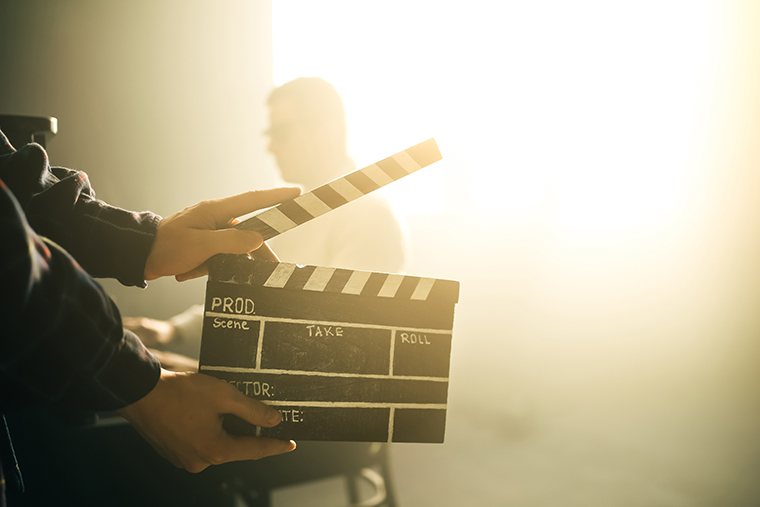 Clapperboard being used to film a scene